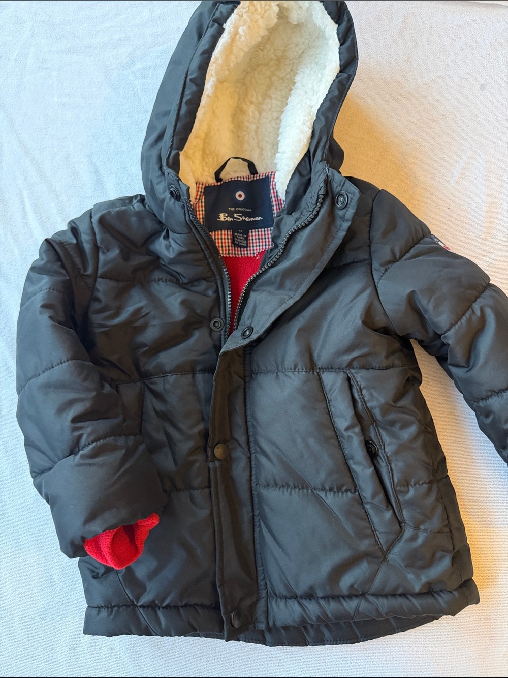 Ben Sherman Black Puffer Jacket with Sherpa-Lined Hood